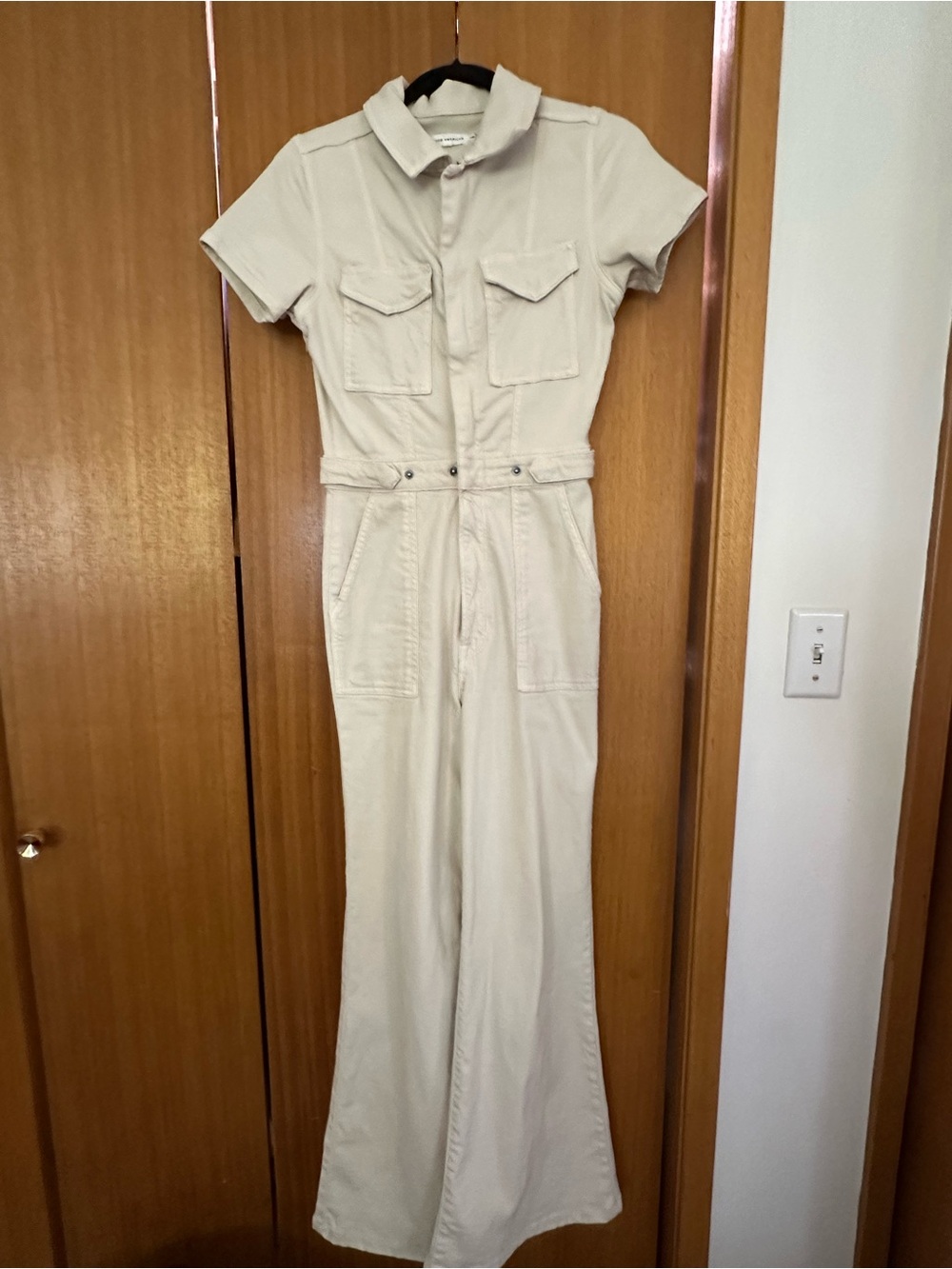 Good American Cream Short-Sleeve Utility Jumpsuit